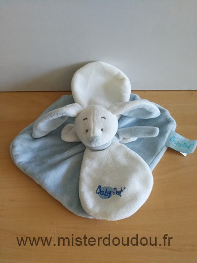 Doudou Lapin Baby nat Blanc bleu 