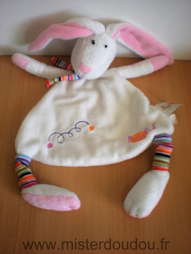 Doudou Lapin Baby nat Blanc rose echarpe rayee 