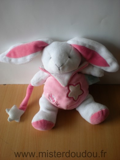 Doudou Lapin Baby nat Blanc rose etoile luminescent 