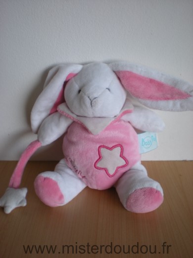 Doudou Lapin Baby nat Blanc rose etoile luminscent 