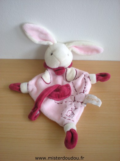 Doudou Lapin Baby nat Blanc rose rouge attache sucette 