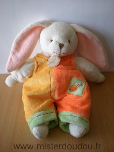 Doudou Lapin Baby nat Blanc salopette orange jaune 