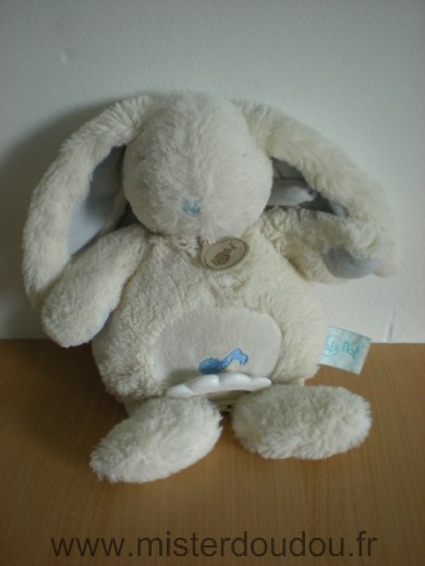 Doudou Lapin Baby nat Ecru bleu 