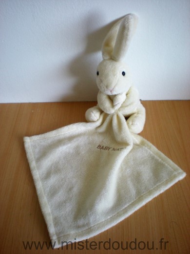 Doudou Lapin Baby nat Ecru mouchoir ecru Billes noires pour les yeux