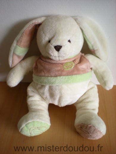 Doudou Lapin Baby nat Ecru marron vert 