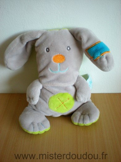 Doudou Lapin Baby nat Gris devant vert derriere 