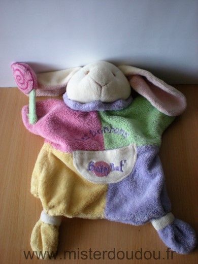 Doudou Lapin Baby nat Les bonbons rose vert jaune violet 