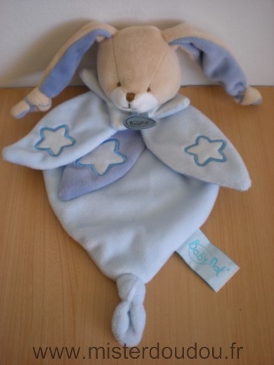 Doudou Lapin Baby nat Luminescent bleu beige etoiles 