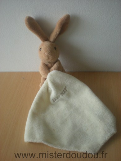 Doudou Lapin Baby nat Marron mouchoir blanc 