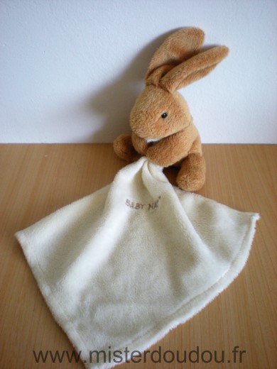 Doudou Lapin Baby nat Marron mouchoir ecru 