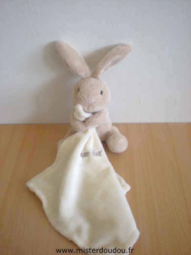 Doudou Lapin Baby nat Marron mouchoir ecru 