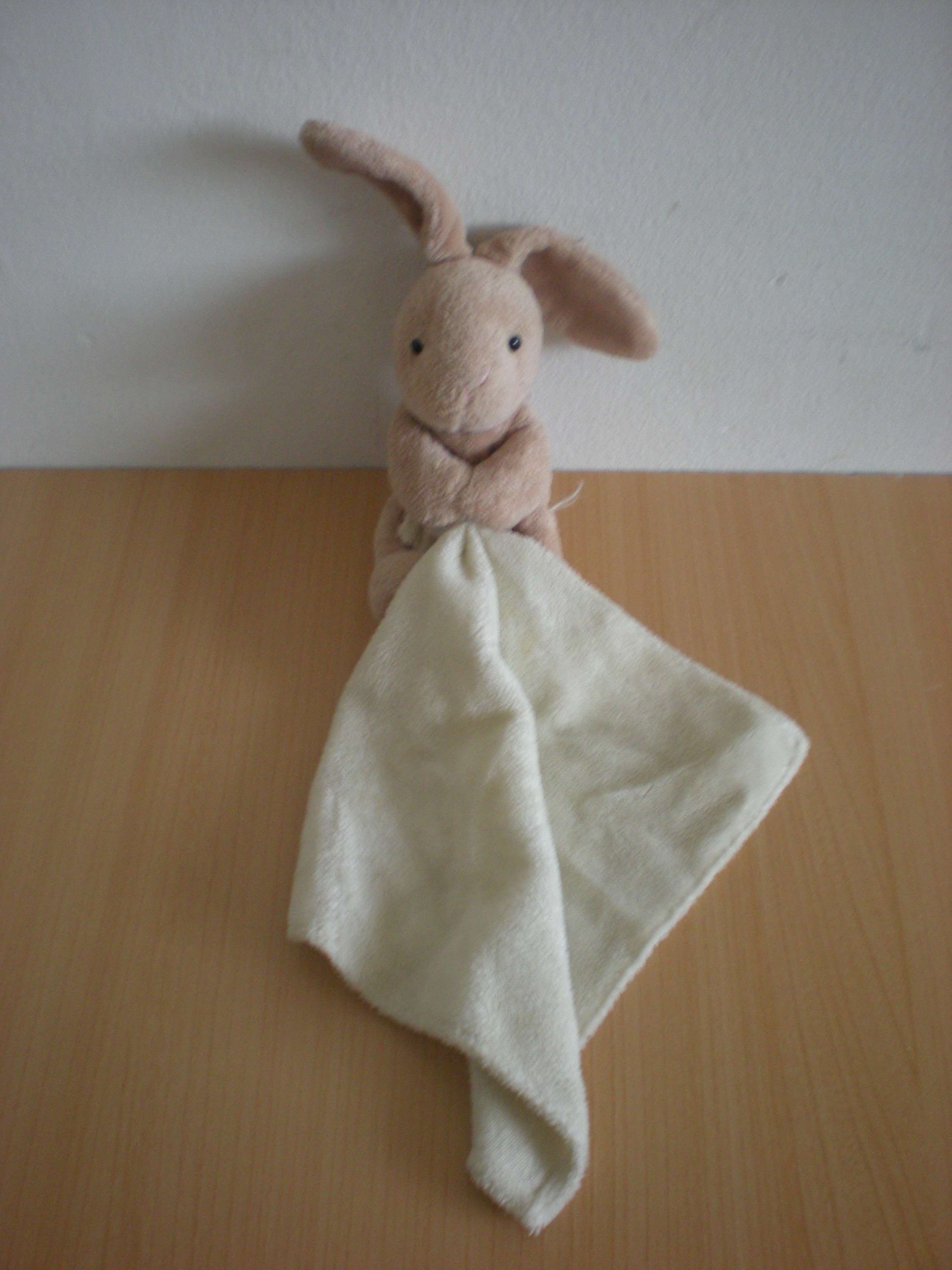 Doudou Lapin Baby nat Marron mouchoir écru 