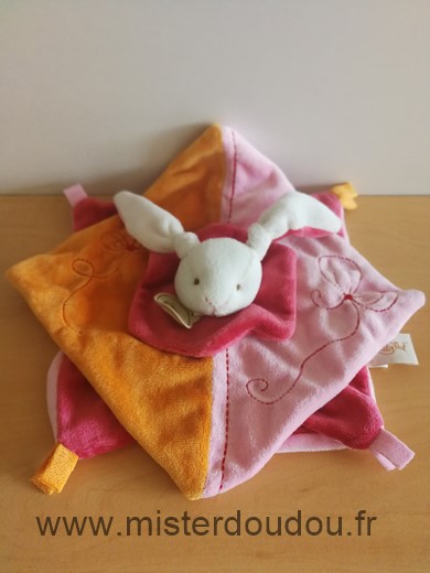 Doudou Lapin Baby nat Orange rose rouge blanc 