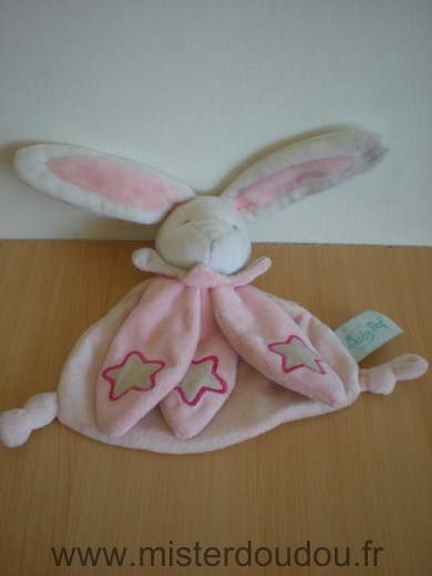 Doudou Lapin Baby nat Rose blanc etoiles 