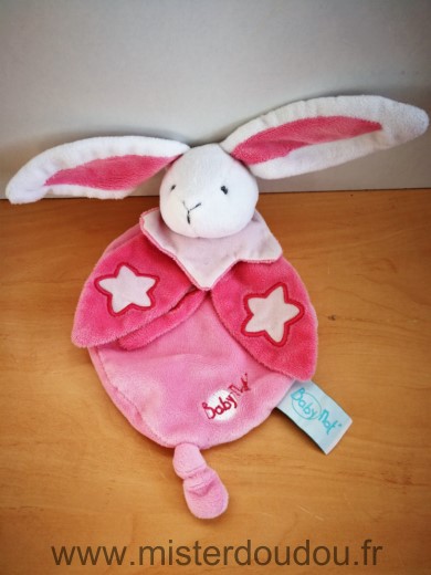 Doudou Lapin Baby nat Rose blanc etoiles 