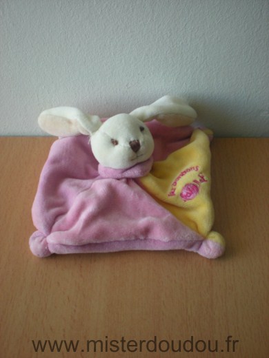 Doudou Lapin Baby nat Rose jaune brodé 