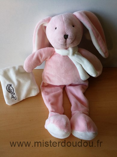 Doudou Lapin Baby nat Rose mouchoir blanc 