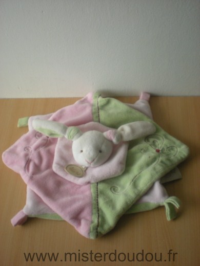 Doudou Lapin Baby nat Rose vert blanc 