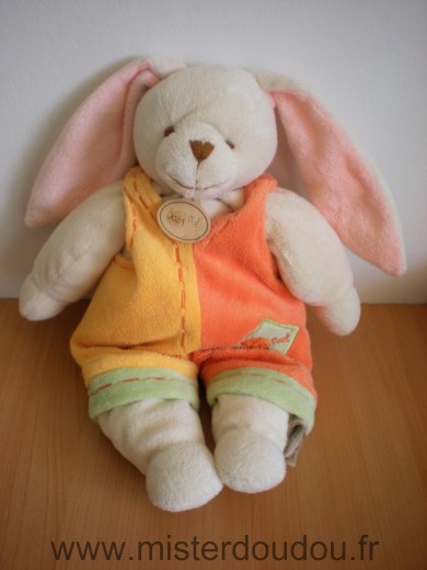 Doudou Lapin Baby nat Salopette jaune orange blanc 