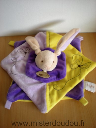 Doudou Lapin Baby nat Violet jaune mauve 