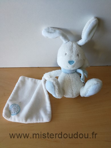 Doudou Lapin Baby sun Blanc bleu mouchoir 