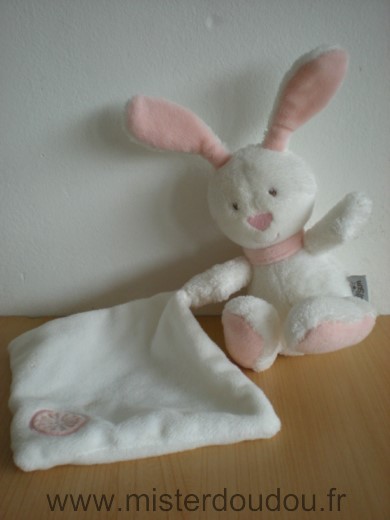 Doudou Lapin Baby sun Blanc rose mouchoir 