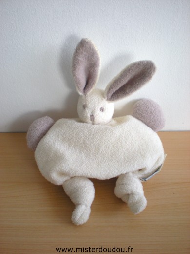 Doudou Lapin Baby sun Ecru beige tissus polaire 