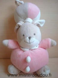 Doudou Lapin Baby sun Rose beige écru Musical quand on tire sur le ballon