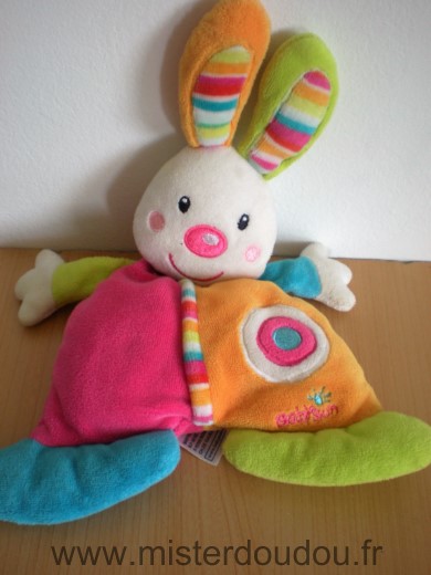 Doudou Lapin Baby sun Semi plat rose orange blanc circus 