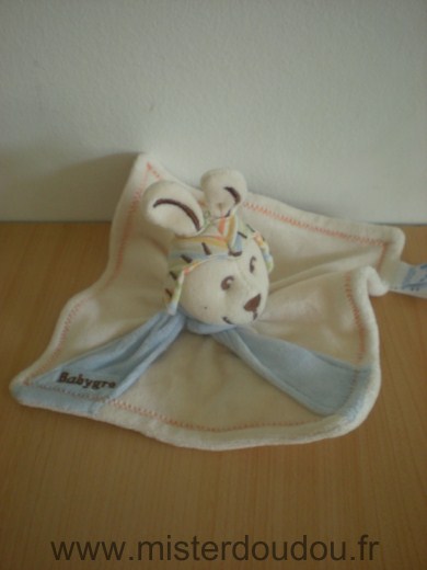 Doudou Lapin Babygro Jaune echarpe bleue 