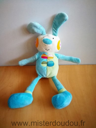 Doudou Lapin Bawi Bleu vert blanc 