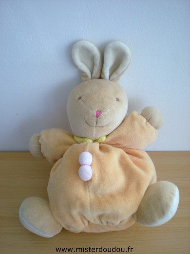 Doudou Lapin Bawi Orange beige col jaune 