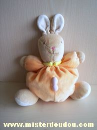 Doudou Lapin Bawi Orange col jaune boutons roses 