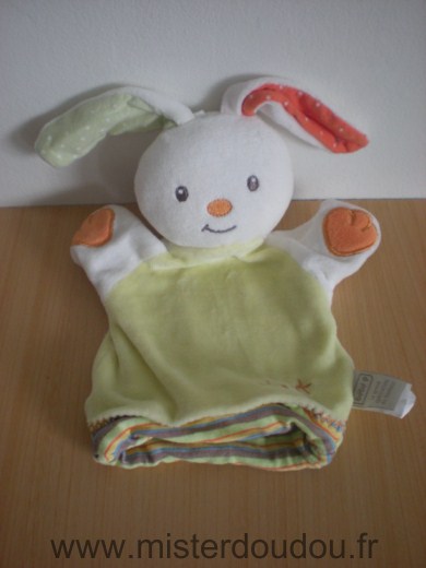 Doudou Lapin Bébé9 Vert blanc orange brodé 