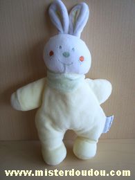 Doudou Lapin Bébérêve Jaune blanc foulard vert 