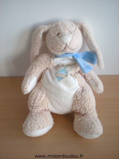 Doudou Lapin Bengy Beige echarpe bleue cerf volant sur le ventre 