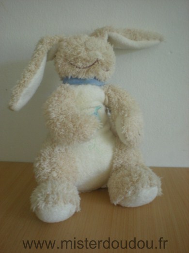 Doudou Lapin Bengy Beige echarpe bleue cerf volent musical 