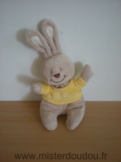 Doudou Lapin Bengy Beige tshirt jaune 