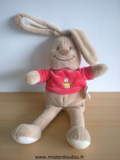 Doudou Lapin Bengy Marron tshirt rouge avec coccinelle 