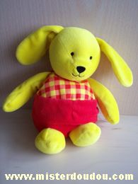 Doudou Lapin Berchet Jaune rouge Très bon état général mais petites traces de colle derrière la tête  et oreille.
très propre, le proposons pour dépanner