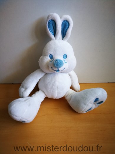 Doudou Lapin Biolane Blanc bleu 