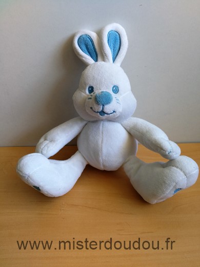 Doudou Lapin Biolane Blanc bleu 