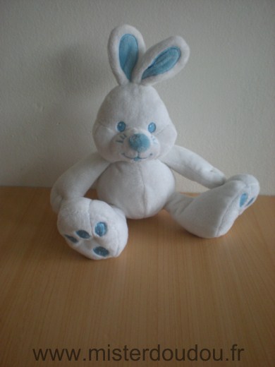 Doudou Lapin Biolane Blanc bleu 