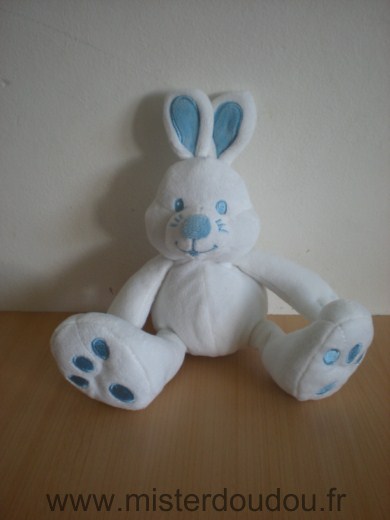 Doudou Lapin Biolane Blanc bleu 