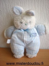 Doudou Lapin Boulgom Bleu blanc en tissus, tête en peluche blanche 