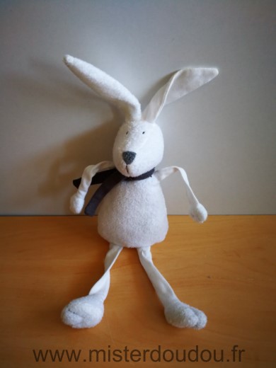 Doudou Lapin Bout chou Blanc echarpe grise 