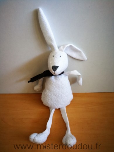 Doudou Lapin Bout chou Blanc echarpe grise 