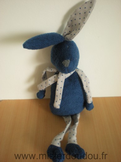 Doudou Lapin Bout chou Bleu marine gris etoiles bleues 
