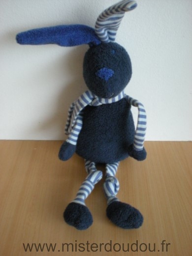 Doudou Lapin Bout chou Bleu marine raye bleu blanc 