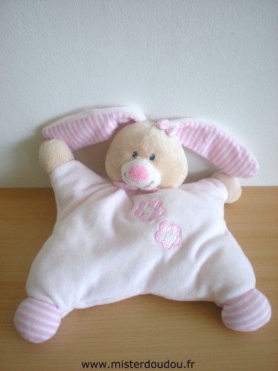 Doudou Lapin Bout chou Rose avec des fleurs 